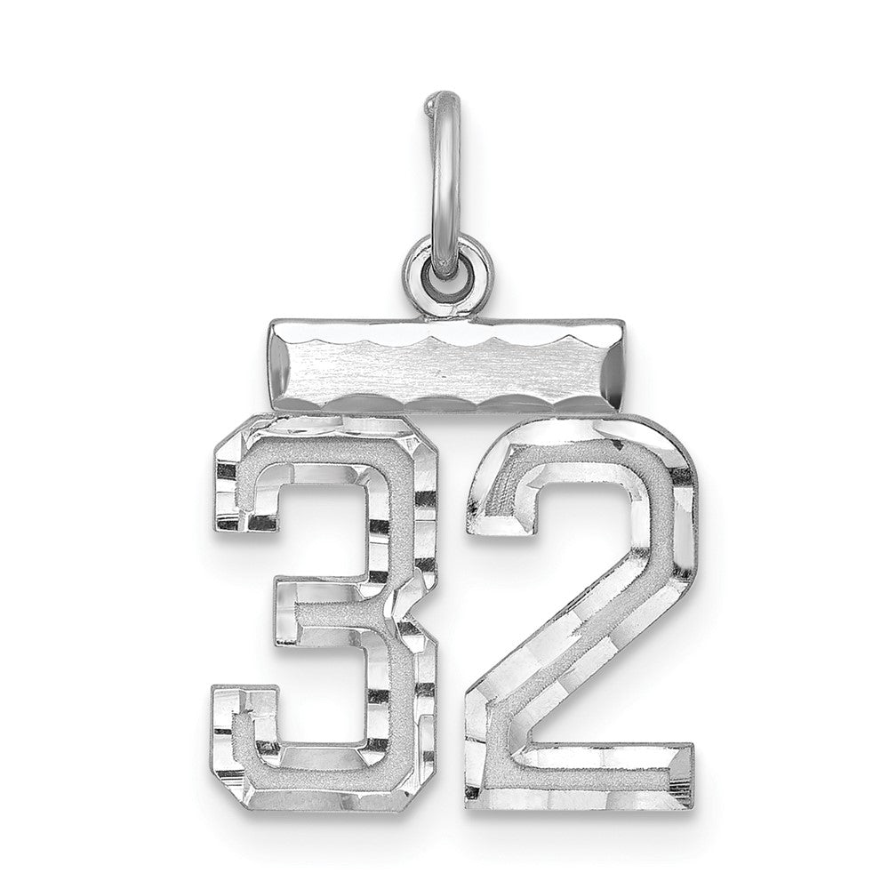 Sterling Silver Rhodium-plated Diamond-cut #32 Charm