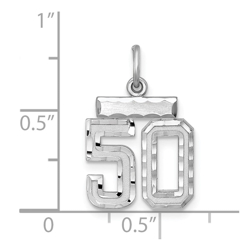 Sterling Silver Rhodium-plated Diamond-cut #50 Charm