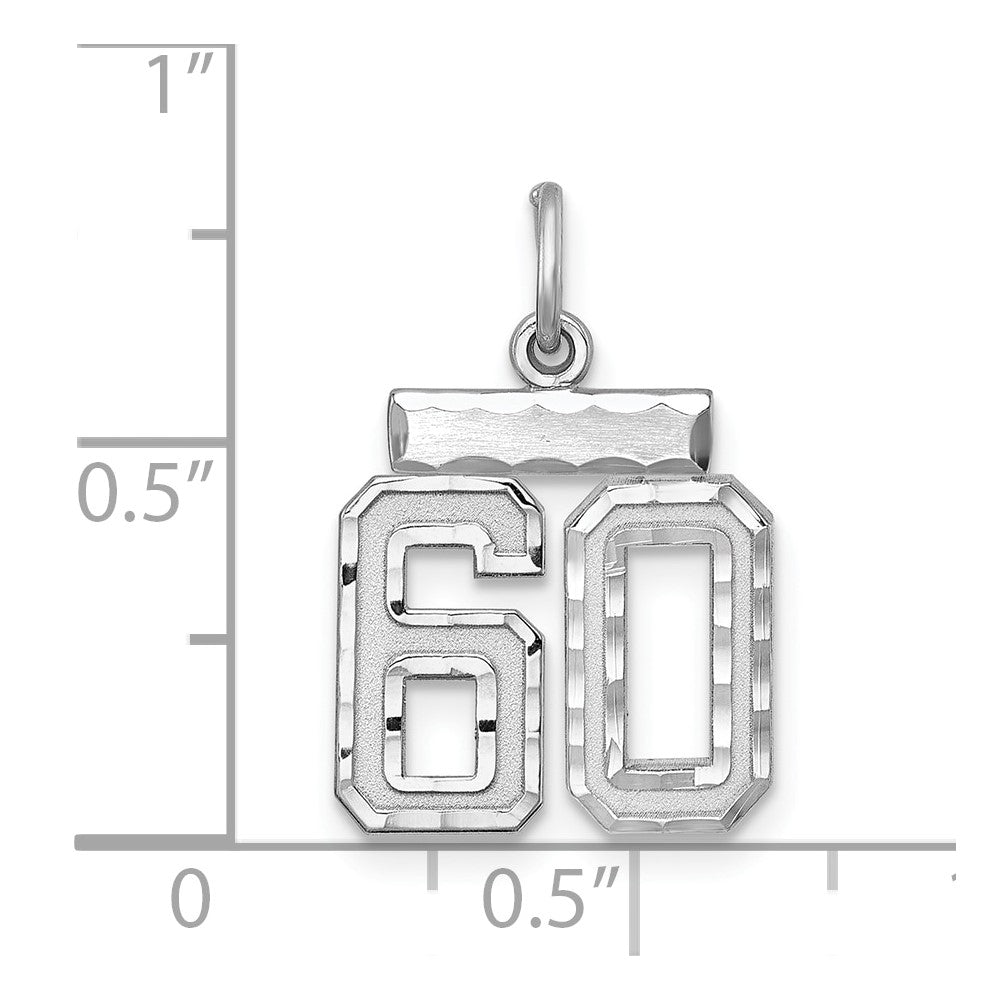 Sterling Silver Rhodium-plated Diamond-cut #60 Charm