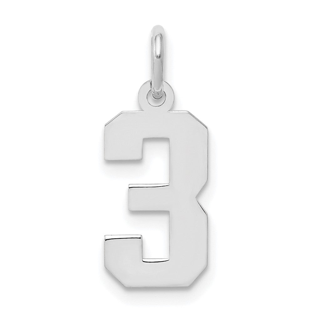 Sterling Silver/Rhodium-plated Polished Number 3 Charm