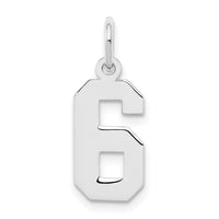 Sterling Silver/Rhodium-plated Polished Number 6 Charm