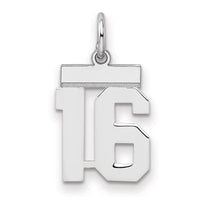 Sterling Silver/Rhodium-plated Polished Number 16 Charm