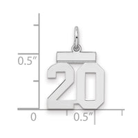 Sterling Silver/Rhodium-plated Polished Number 20 Charm