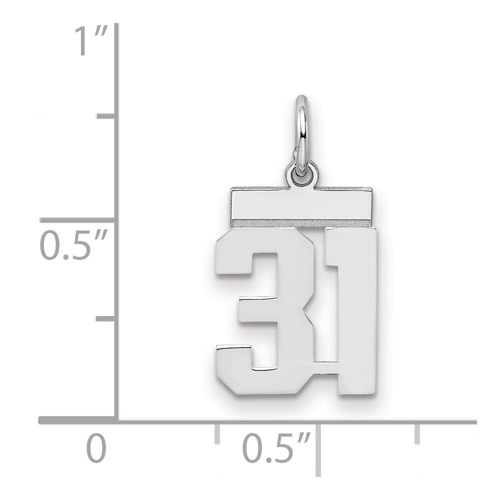 Sterling Silver/Rhodium-plated Polished Number 31 Charm