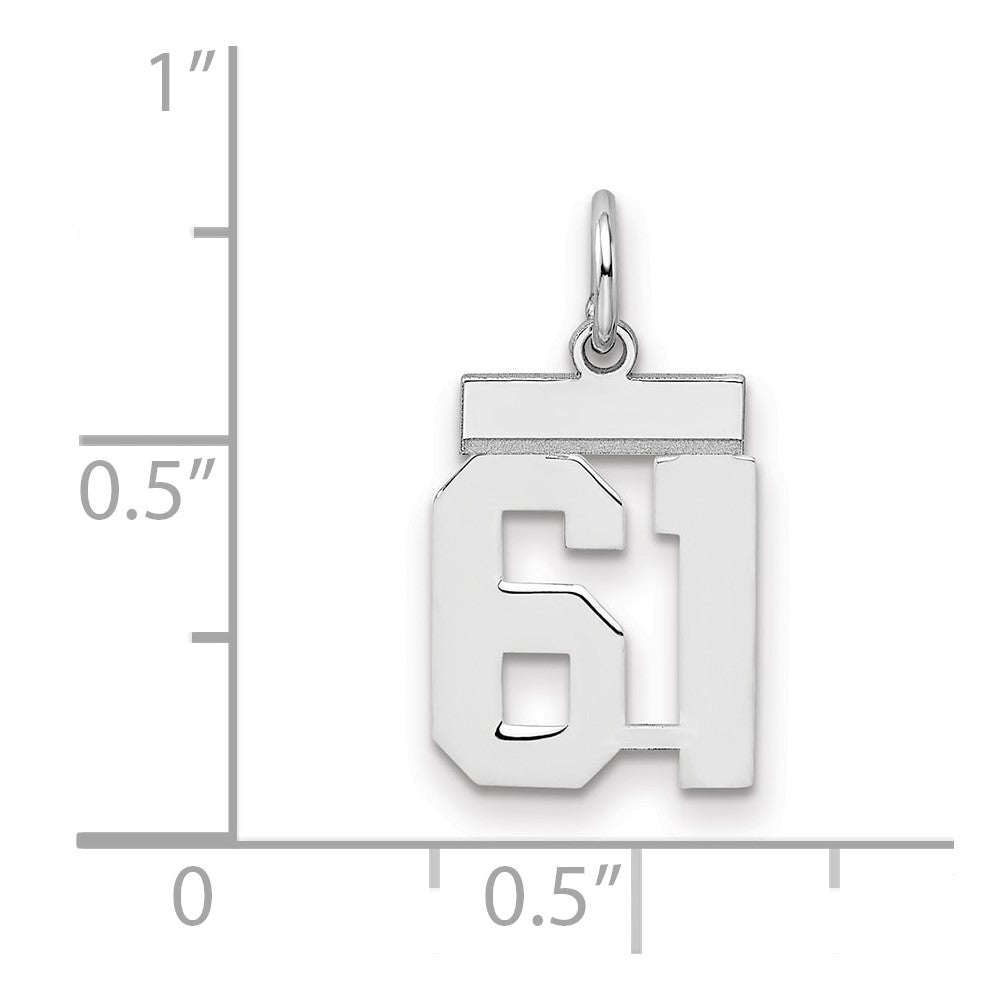Sterling Silver/Rhodium-plated Polished Number 61 Charm