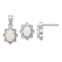 Sterling Silver Rhodium-plated Created Opal Pendant and Earring Set