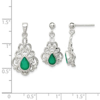 Sterling Silver Polished Green Agate Pendant and Post Earrings Set