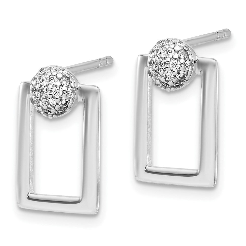 Sterling Silver RH-plated Micro Pave CZ Rectangle Earrings and Pendant Set