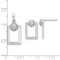 Sterling Silver RH-plated Micro Pave CZ Rectangle Earrings and Pendant Set