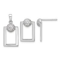 Sterling Silver RH-plated Micro Pave CZ Rectangle Earrings and Pendant Set