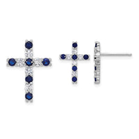 SS RH-plated Blue and White CZ Cross Post Earrings and Chain Slide Set