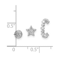 SS RH-pltd Polished CZ Star Circle and Ear Cuff Set of 3 Single Earring Set
