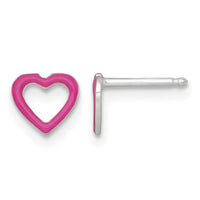 SS Polished Pink Enameled Heart Post Youth Earring and Necklace Set