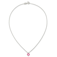 SS Polished Pink Enameled Heart Post Youth Earring and Necklace Set