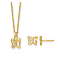 Sterling Silver Gold-pltd CZ Butterfly Post Earrings/ Necklace Set