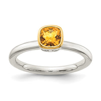 Sterling Silver Rhodium-plated w/ 14K Accent Citrine Ring