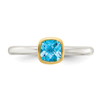 Sterling Silver Rhod-plated w/ 14K Accent Light Swiss Blue Topaz Ring