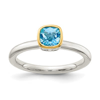 Sterling Silver Rhod-plated w/ 14K Accent Light Swiss Blue Topaz Ring