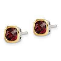Sterling Silver RH-pltd w/14k Accent Garnet Square Stud Earrings