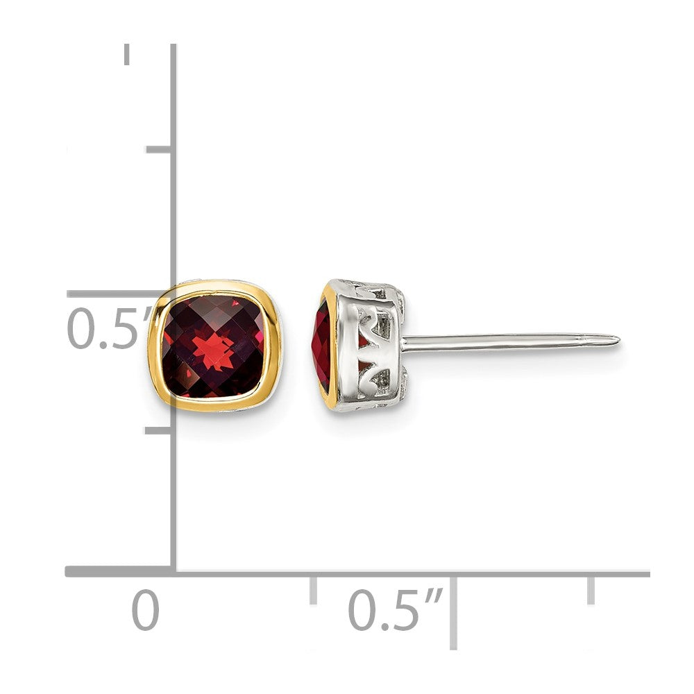 Sterling Silver RH-pltd w/14k Accent Garnet Square Stud Earrings
