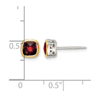 Sterling Silver RH-pltd w/14k Accent Garnet Square Stud Earrings