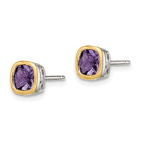 Sterling Silver Rhod-pltd w/14k Accent Amethyst Square Stud Earrings