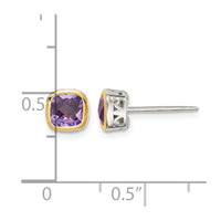 Sterling Silver Rhod-pltd w/14k Accent Amethyst Square Stud Earrings