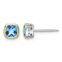Sterling Silver RH-pltd w/14k Accent Lt Swiss Blue Topaz Sq.Stud Earrings