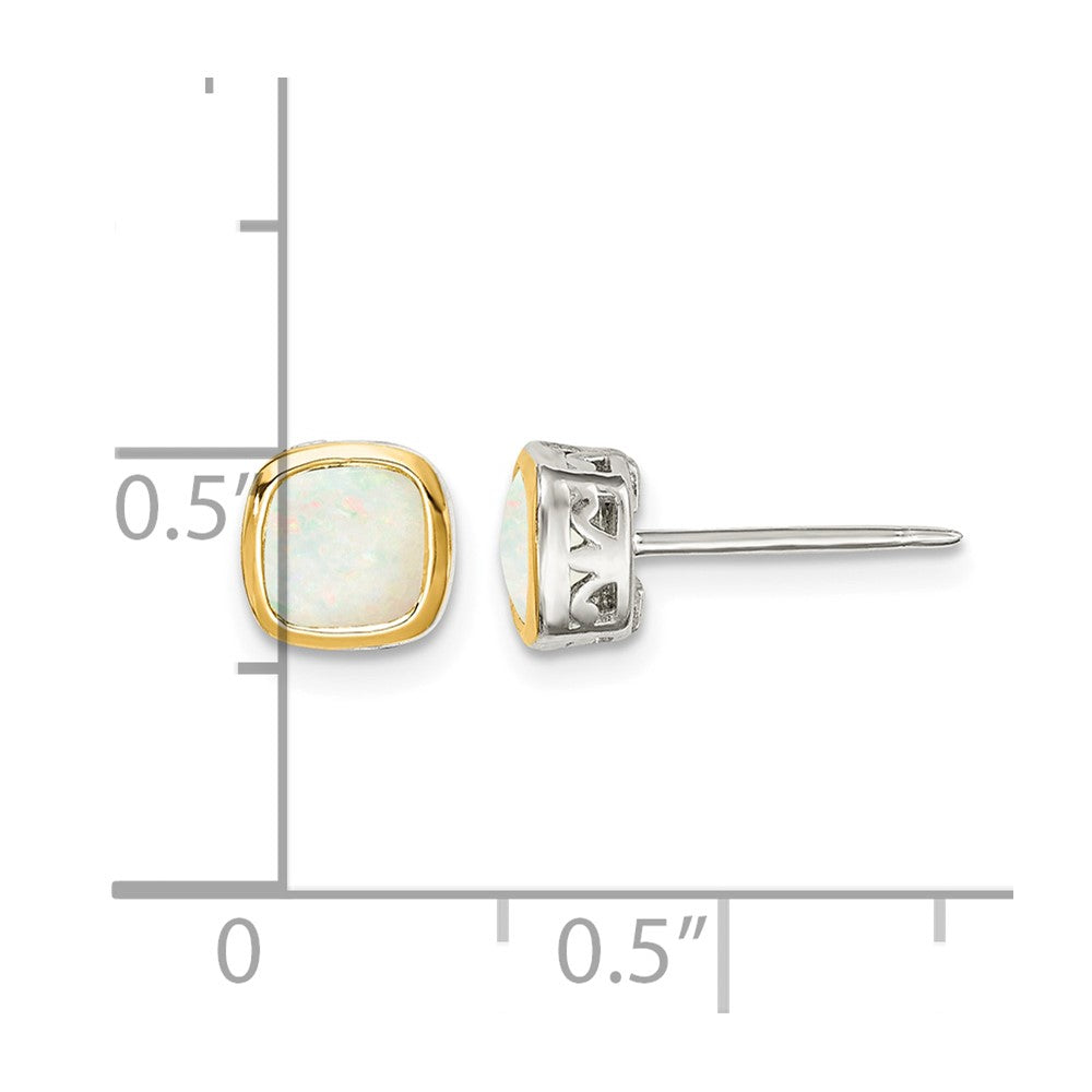 Sterling Silver RH-pltd w/14k Accent Milky Opal Square Stud Earrings