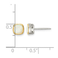 Sterling Silver RH-pltd w/14k Accent Milky Opal Square Stud Earrings