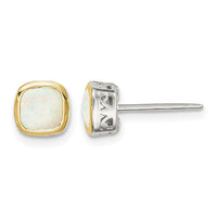 Sterling Silver RH-pltd w/14k Accent Milky Opal Square Stud Earrings