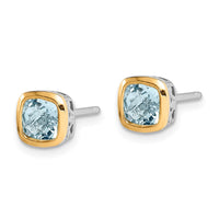 Sterling Silver RH-pltd w/14k Accent Aquamarine Square Stud Earrings