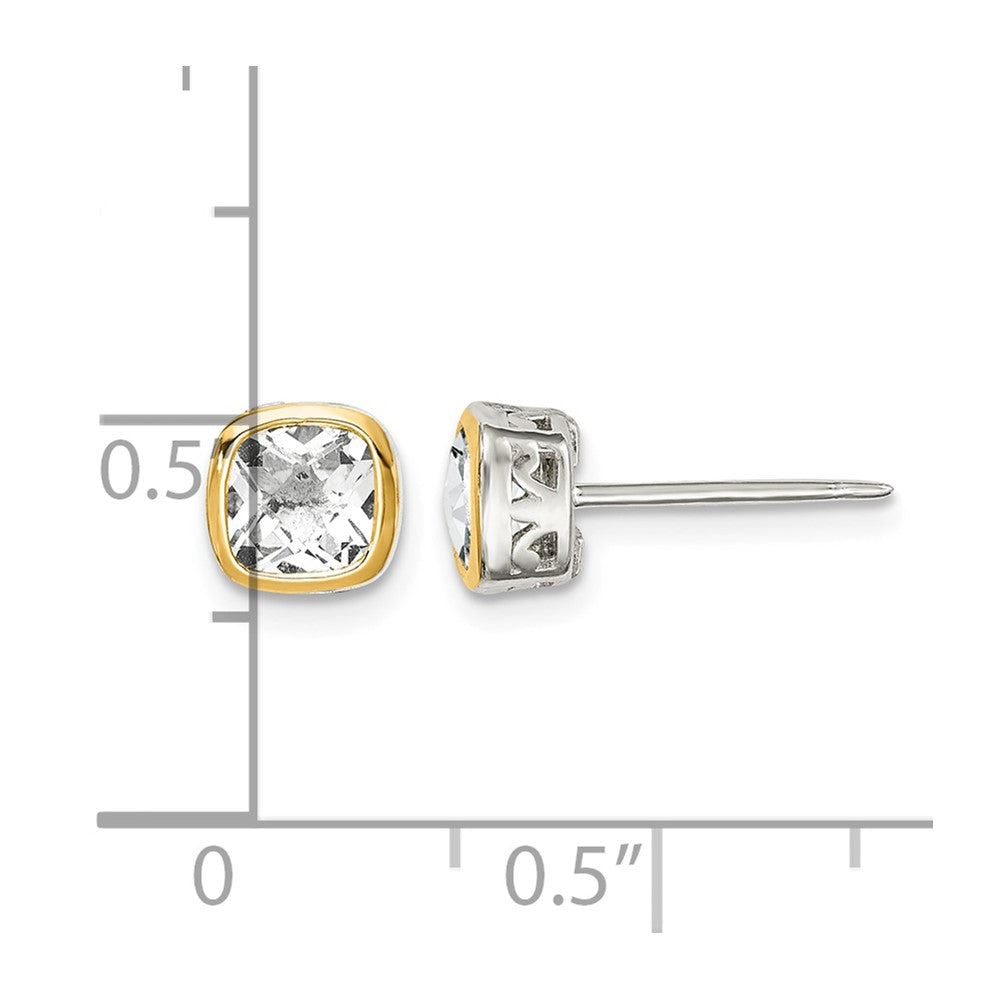Sterling Silver RH-pltd w/14k Accent White Topaz Square Stud Earrings