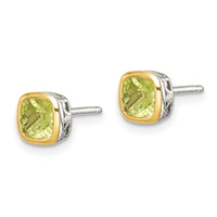 Sterling Silver RH-pltd w/14k Accent Peridot Square Stud Earrings