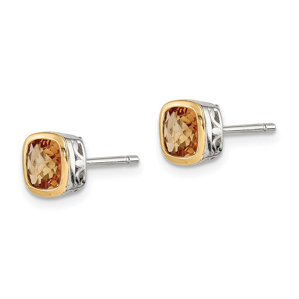 Sterling Silver RH-pltd w/14k Accent Citrine Square Stud Earrings