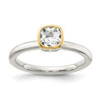 Sterling Silver Rhodium-plated w/ 14K Accent White Topaz Ring