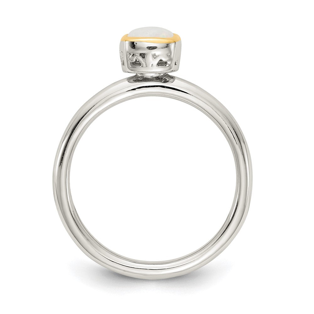 Sterling Silver Rhodium-plated w/ 14K Accent Milky Opal Ring