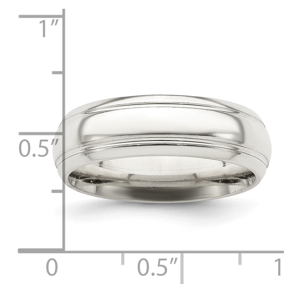 Sterling Silver 6mm Polished Grooved Band Size 12