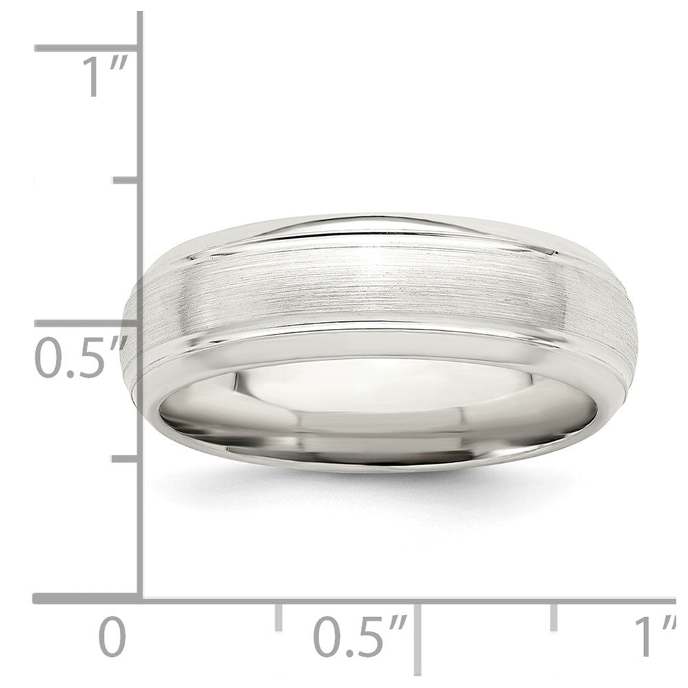 Sterling Silver 6mm Brushed  Grooved Band Size 8.5