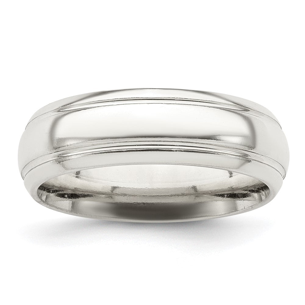 Sterling Silver 6mm Polished Grooved Band Size 12