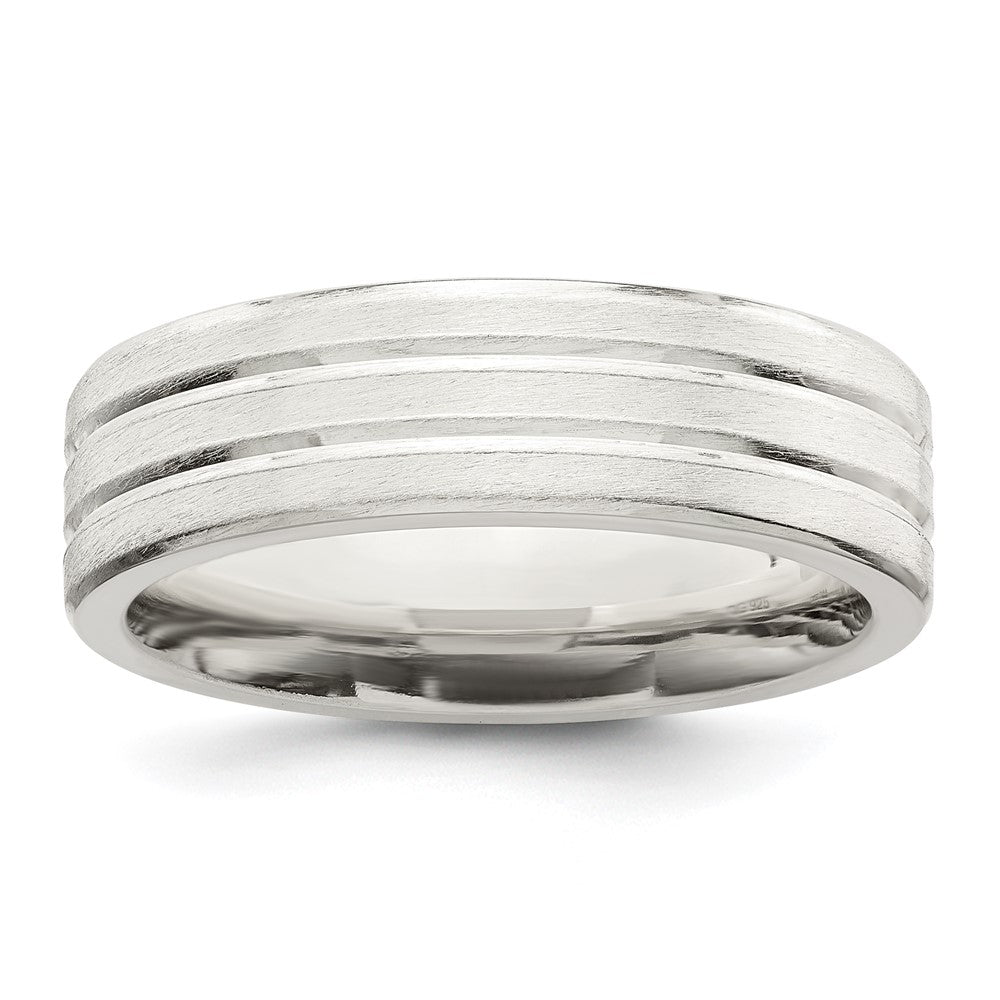 Sterling Silver 6mm Brushed Fancy Band Size 9