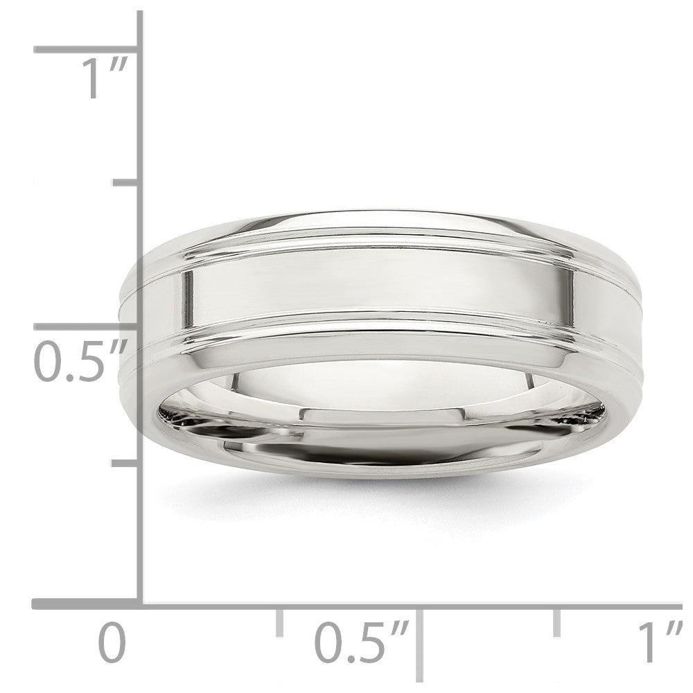 Sterling Silver 6mm Polished Grooved Band Size 10.5