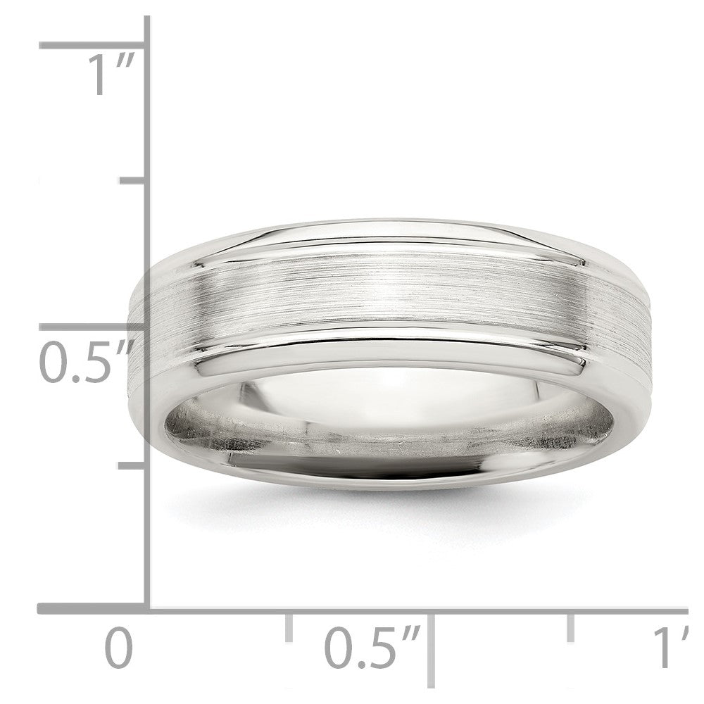 Sterling Silver 6mm Brushed Grooved Band Size 13
