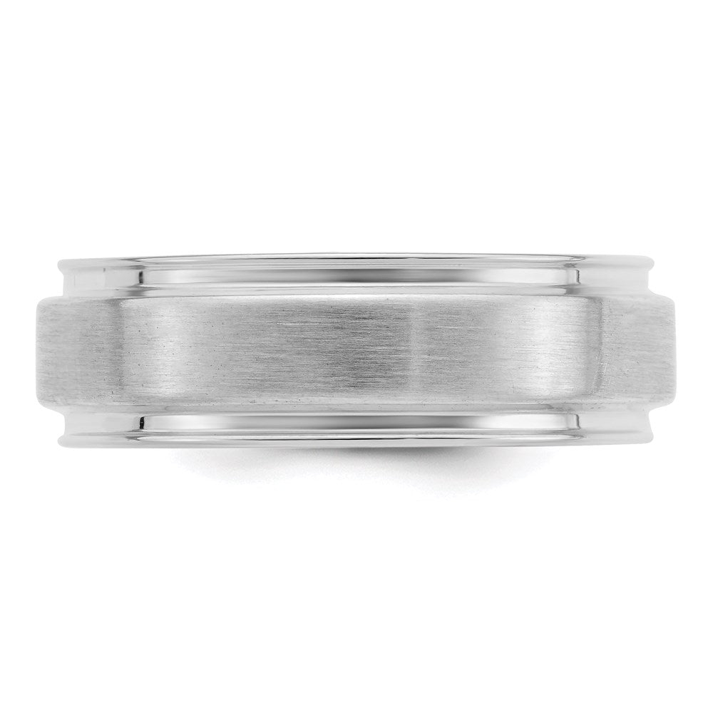 Sterling Silver Rhodium-plated 6mm Brushed Grooved Band Size 10