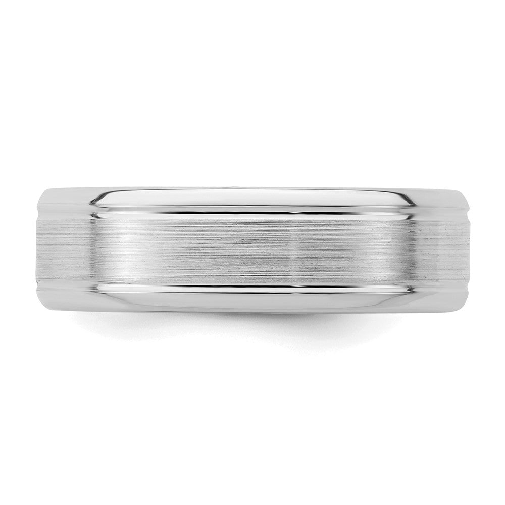 Sterling Silver Rhodium-plated 6mm Brushed Grooved Band Size 11.5