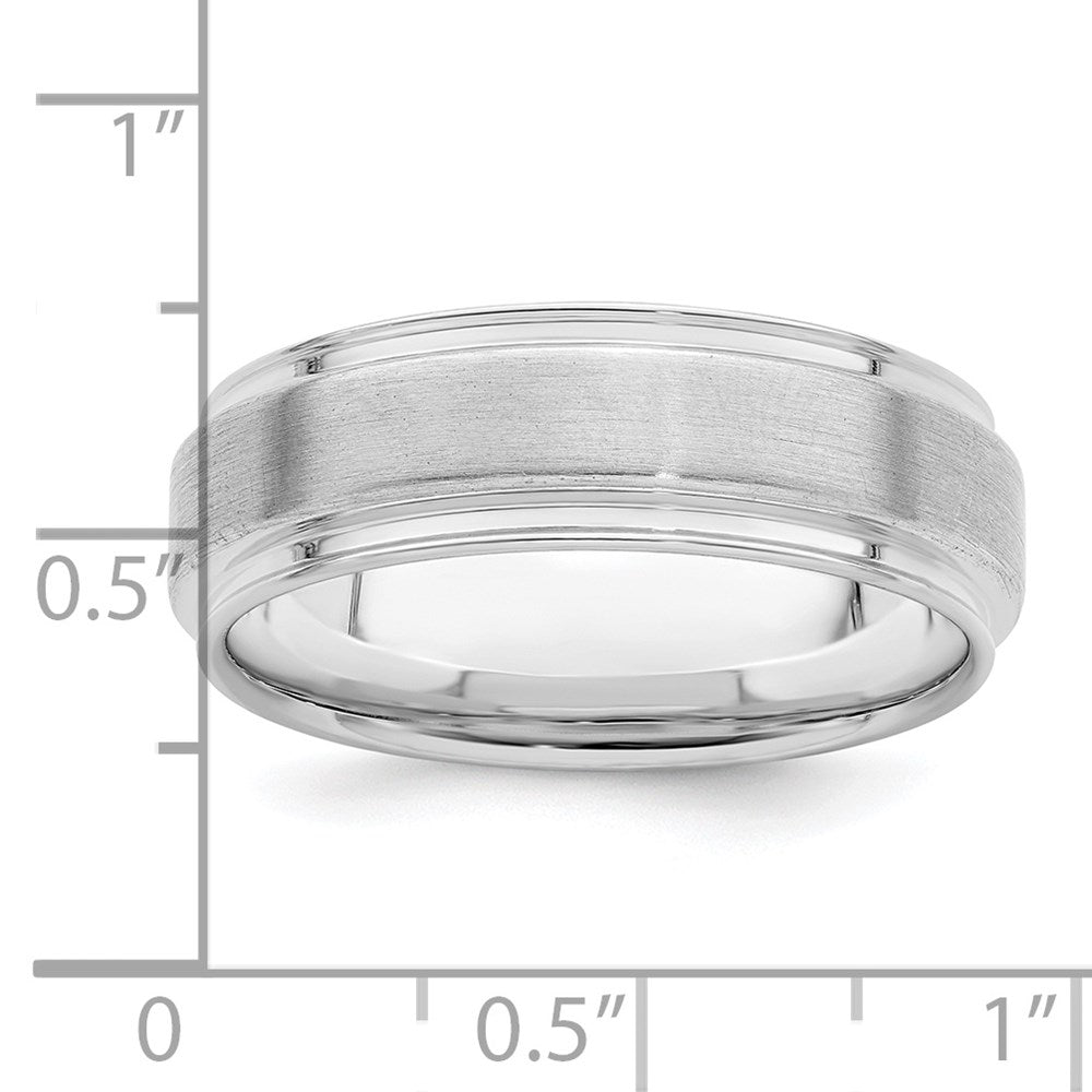 Sterling Silver Rhodium-plated 6mm Brushed Grooved Band Size 10