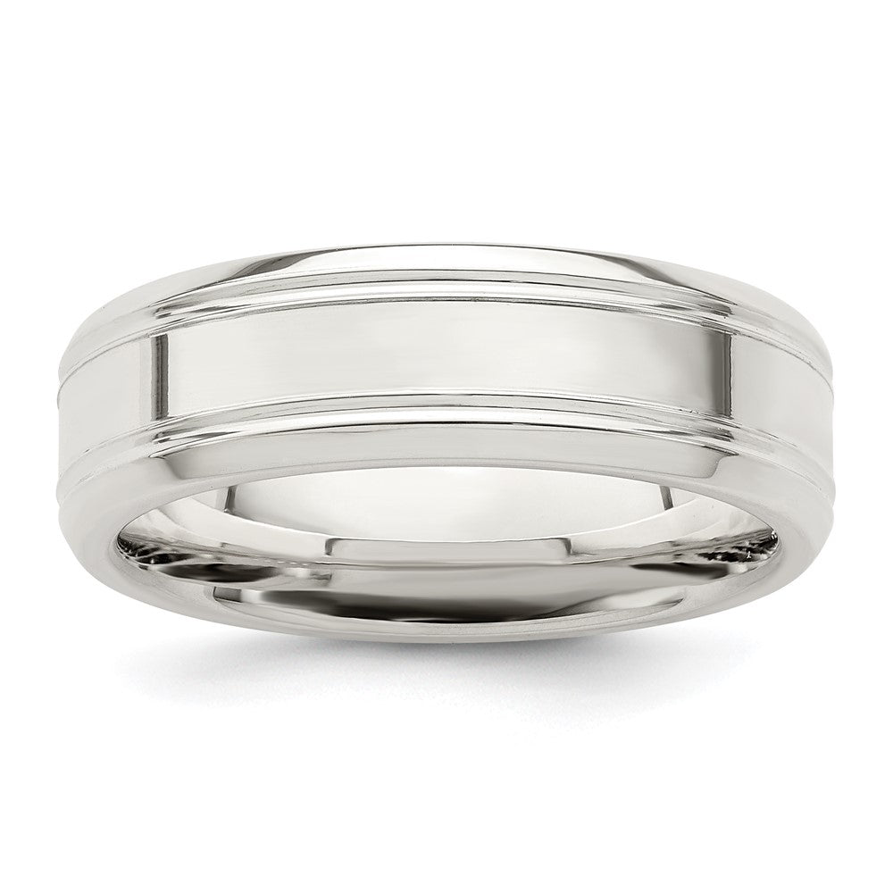 Sterling Silver 6mm Polished Grooved Band Size 8