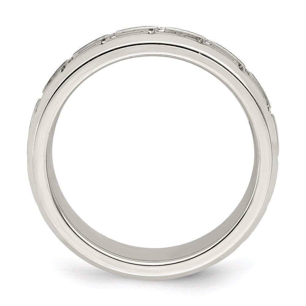 Sterling Silver 6mm Polished Greek Key Flat  Band Size 10.5