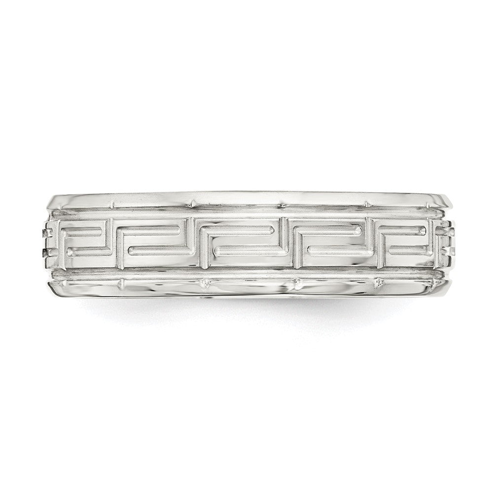 Sterling Silver 6mm Polished Greek Key Flat  Band Size 10.5