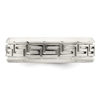 Sterling Silver 6mm Polished Greek Key Flat  Band Size 7.5